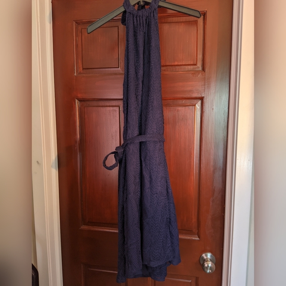 THEORY Dress Navy Summer Lace Crepe Halter Navy Blue Lined 10 - Picture 3 of 9